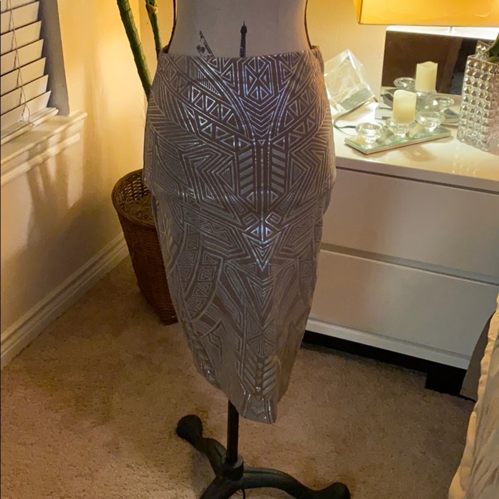 Tan/Silver Pencil Skirt